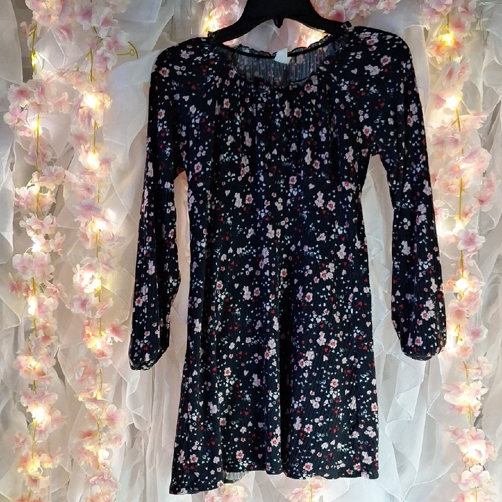 Self Esteem Navy Floral Ribbed Long-Sleeve Dress